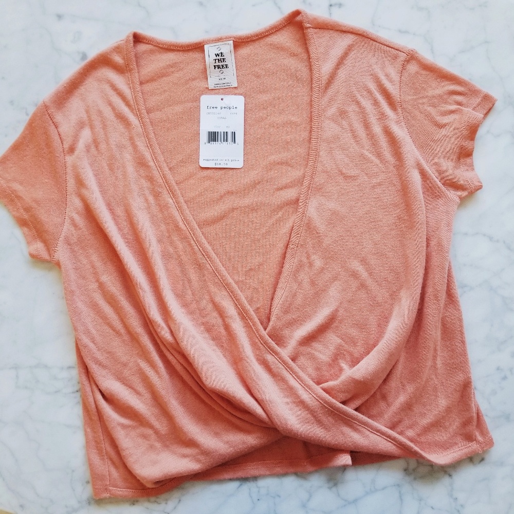 🌿NWT Free People Surplice Tee Coral - XS - Picture 2 of 6